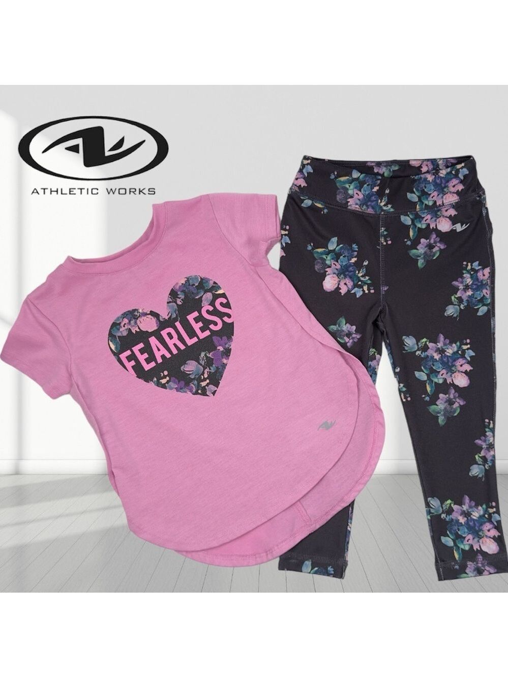 3👚/$15 Athletic Works Outfit for little girl tshirt & floral leggings 2T